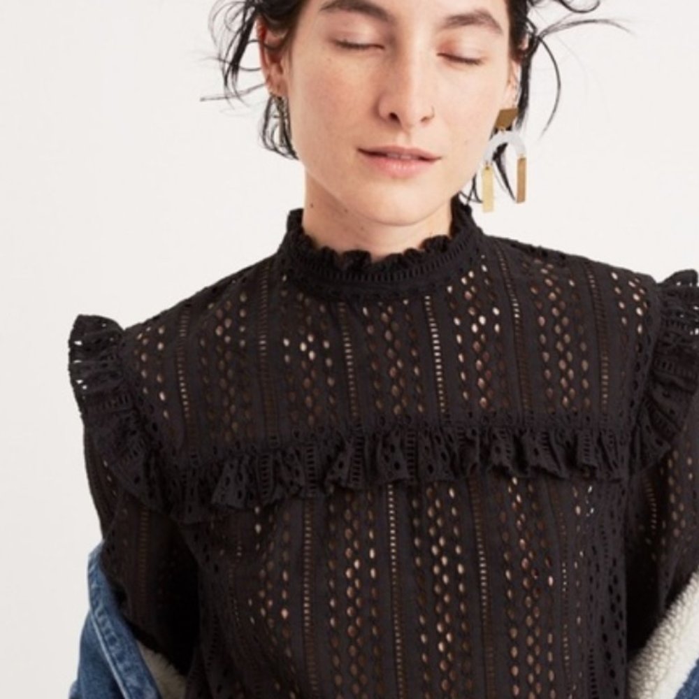 Madewell Eyelet Mock Neck Blouse